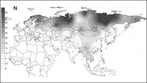 N haploryhmän levinneisyys nykyaikana